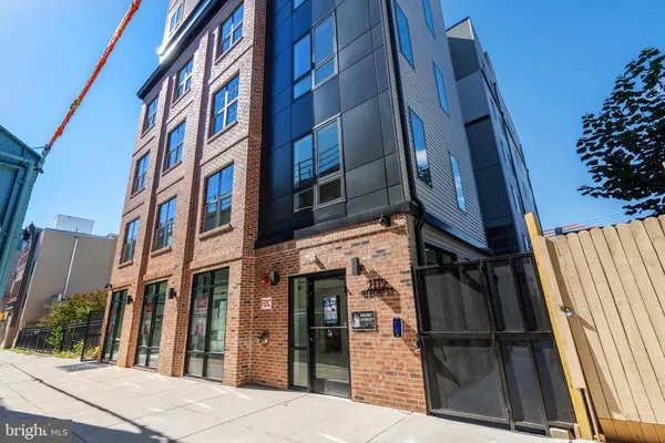 a view of a building with a door