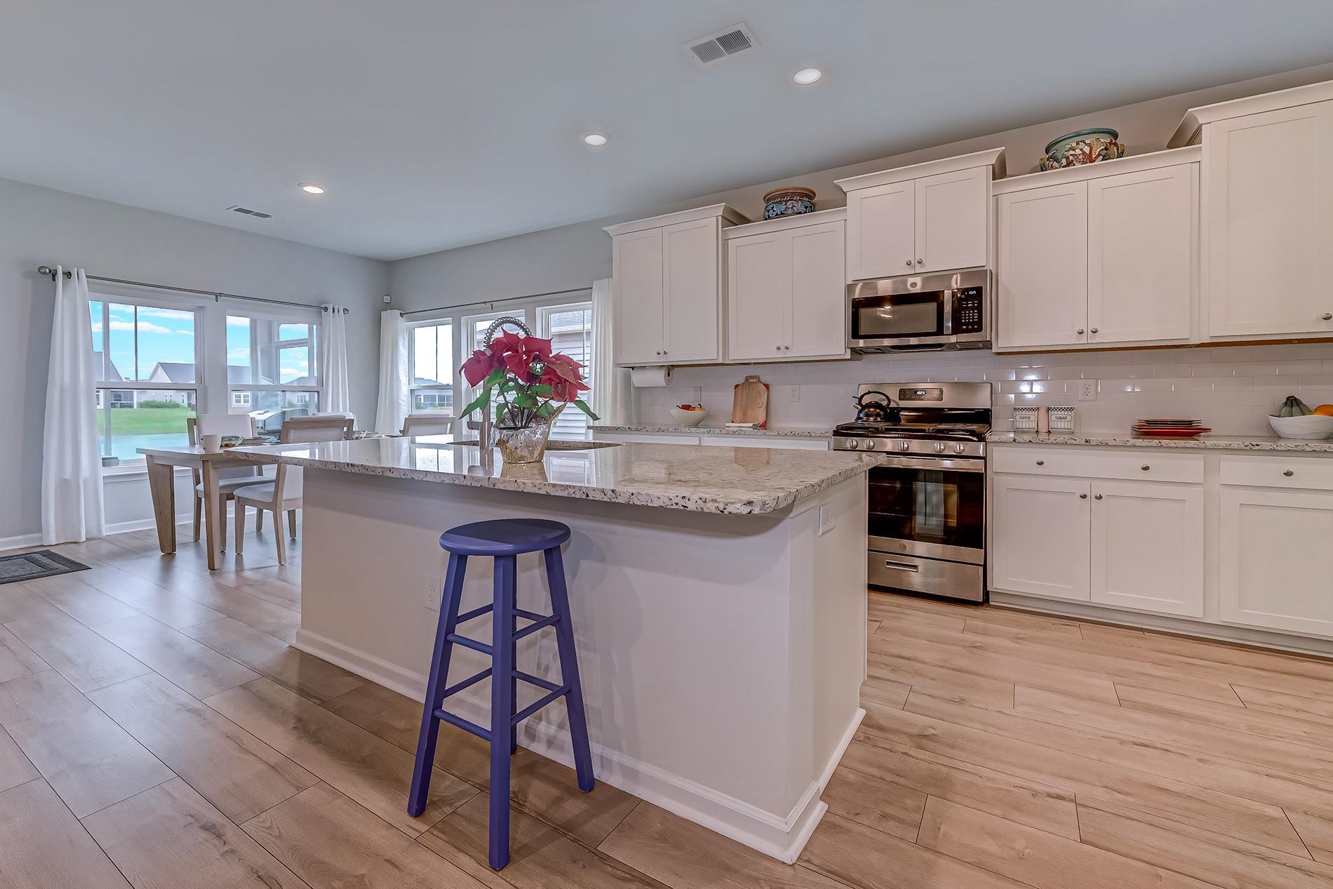 3016 Sistine Street Myrtle Beach, SC 29579 - Photo 24 of 39 Kitchen with appliances with stainless steel finishes, white cabinetry, light wood finished floors, light stone countertops, and recessed lighting