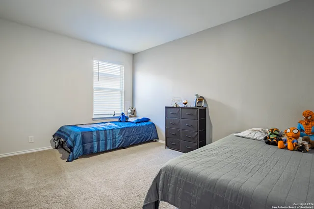 a bedroom with a bed and a closet