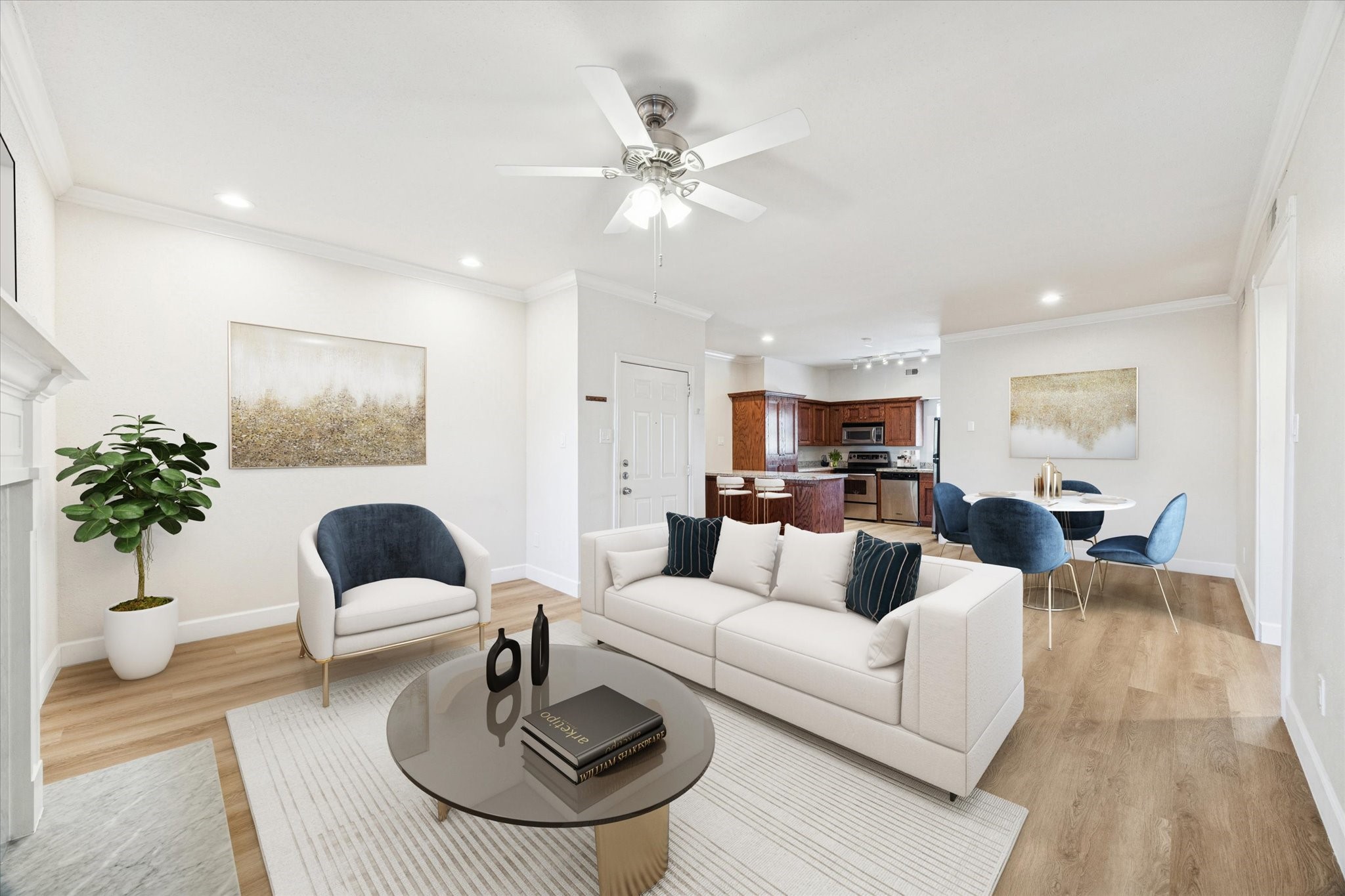 4041 Law Street, Unit 512 Houston, TX 77005 - Photo 2 of 15 Virtually staged living room, dining room, and breakfast bar.