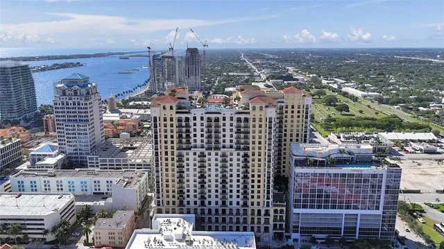 a view of a city with tall buildings