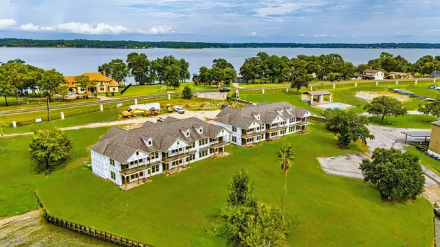 a view of a lake with houses