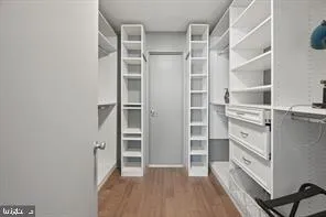 a view of walk in closet with empty racks