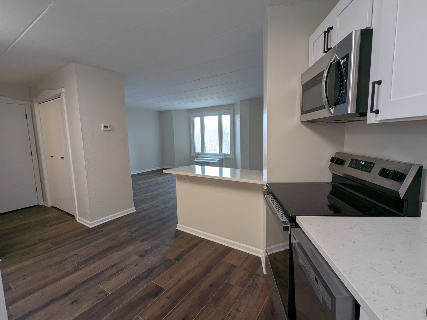 1 Renaissance Place, Unit 408 Palatine, IL 60067 - Photo 7 of 11 a kitchen with a wooden floor and a stove top oven