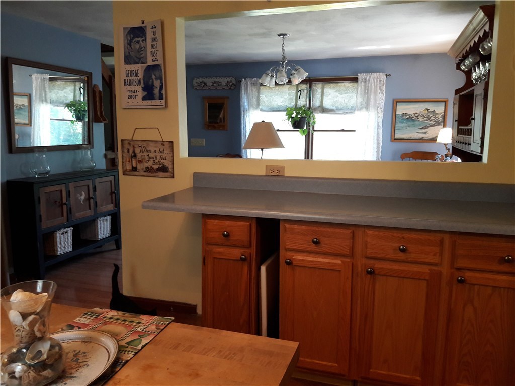 Kitchen looks into dining room