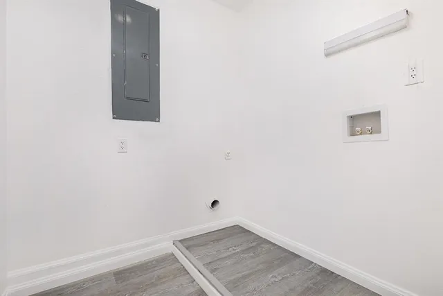 an empty room with a workbench