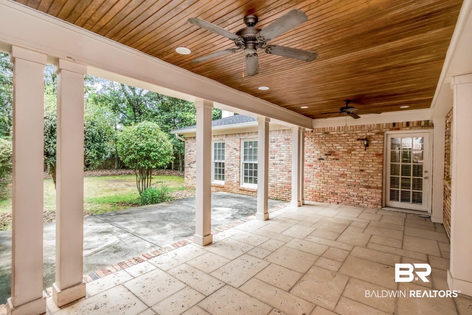 4776 Falls Church Road Mobile, AL 36608 - Photo 33 of 45 Covered patio featuring a wood-finish plank ceiling, recessed lighting, and dual ceiling fans