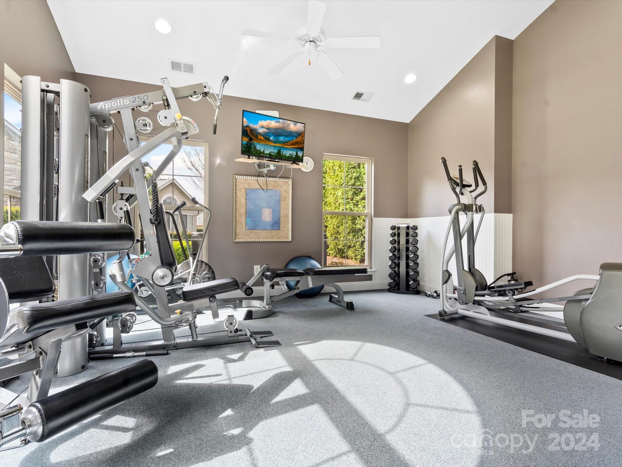 707 Ledgestone Court Fort Mill, SC 29708 - Photo 39 of 40 a room with gym equipment and windows