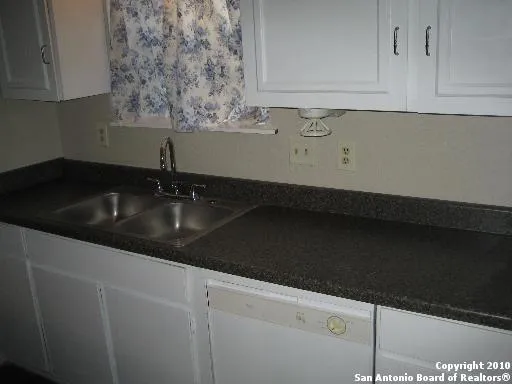 a kitchen with a sink and cabinets