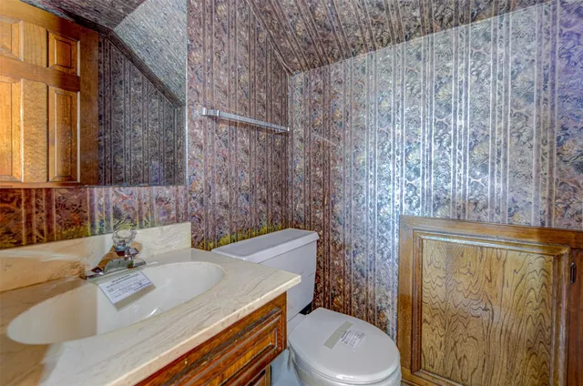 a bathroom with a sink a toilet and shower curtain