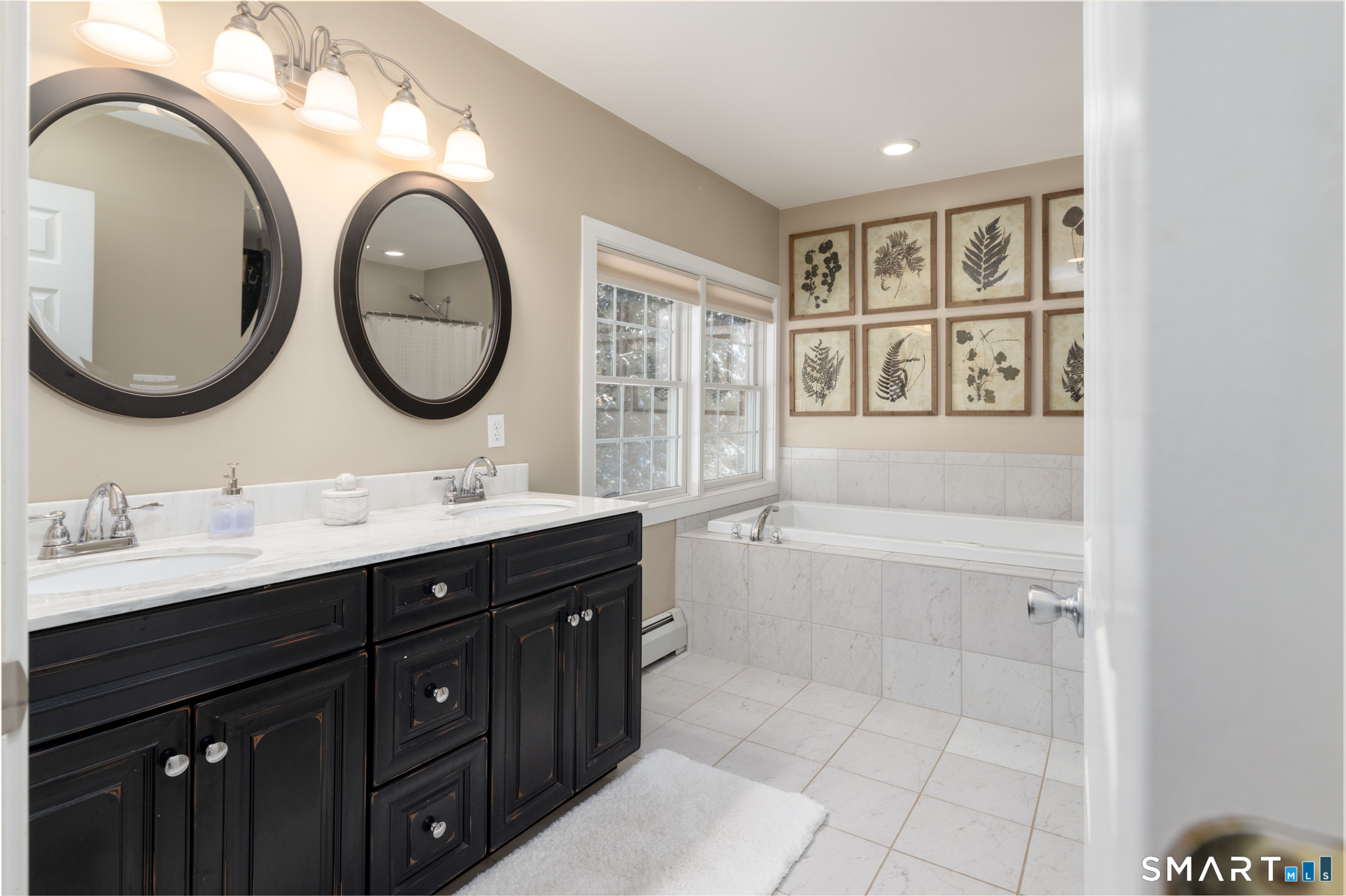 40 Warner Road Barkhamsted, CT 06063 - Photo 24 of 35 a bathroom with a granite countertop sink a mirror and bathtub