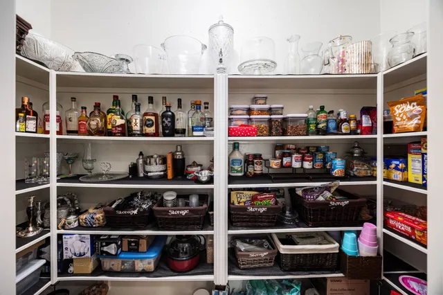 a view of store room with wooden racks