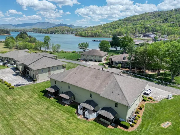 an aerial view of a house with a garden