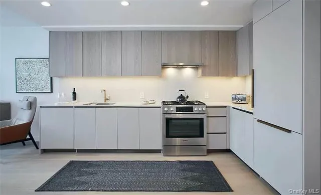 a kitchen with a sink cabinets and stainless steel appliances