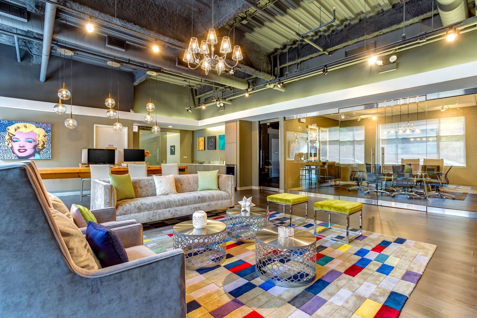 1222 West Madison Street, Unit 501 Chicago, IL 60607 - Photo 24 of 24 a living room with patio furniture and a chandelier