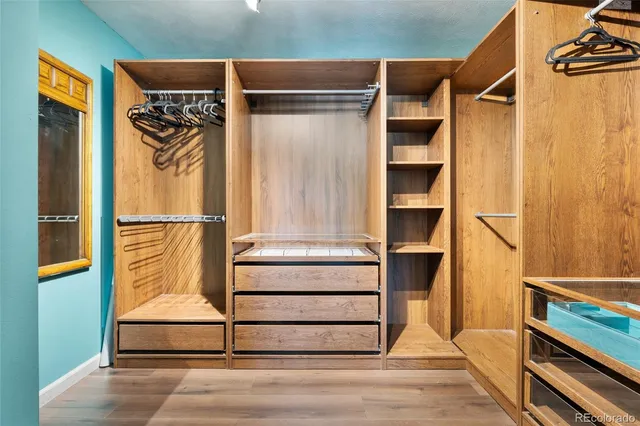 a view of walk in closet with empty racks