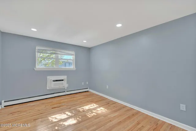 an empty room with a workspace