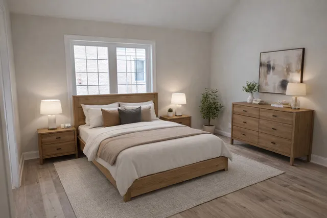 a bedroom with a bed and a closet