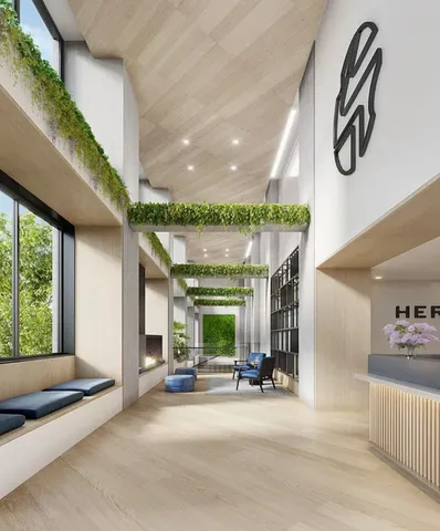 a view of a tall white building