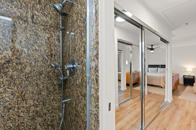 a view of a city with mountains in the background