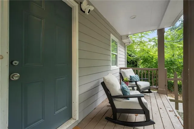 a view of chair in wooden deck