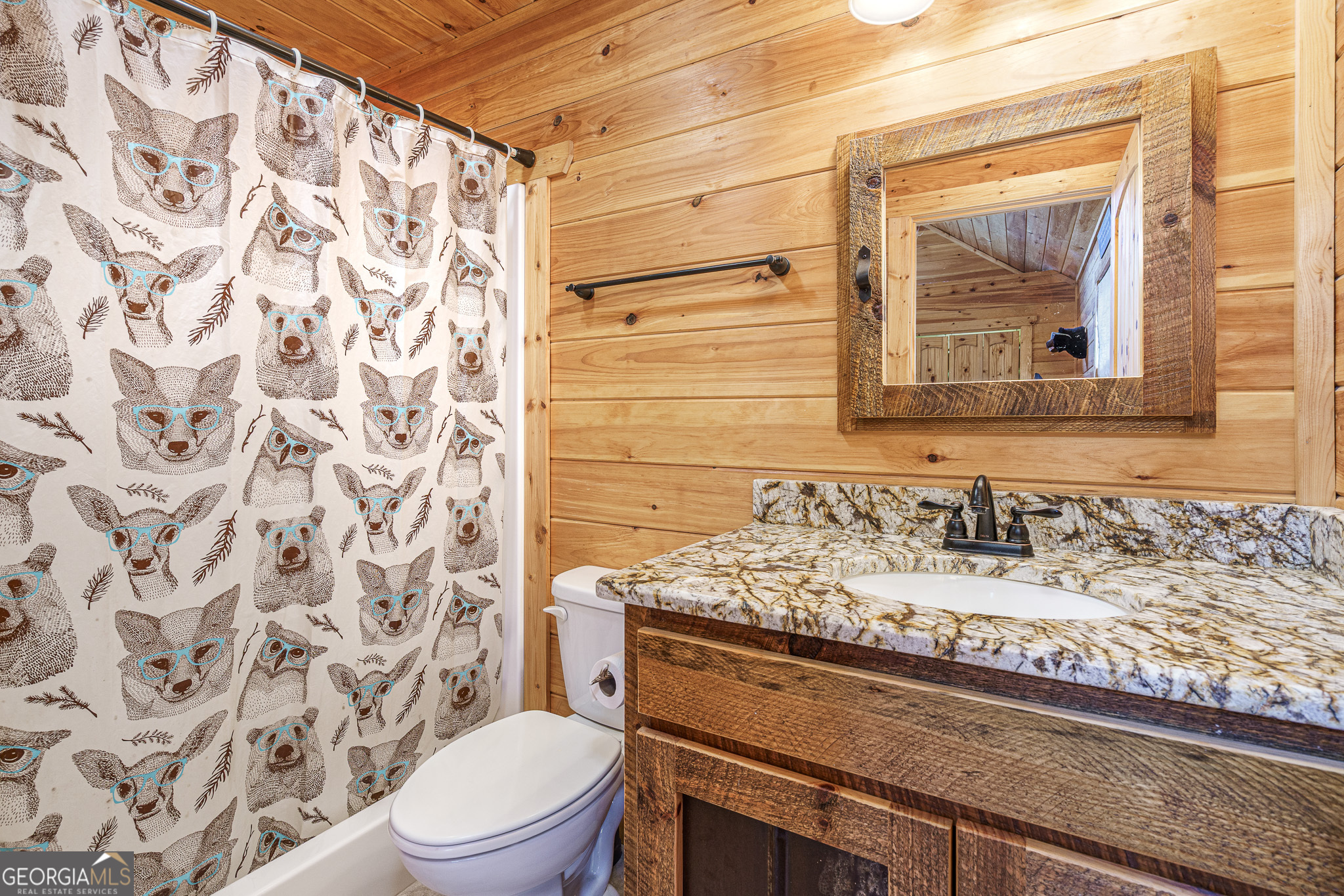 60 Silver Fox Circle Murphy, NC 28906 - Photo 21 of 48 a bathroom with a granite countertop sink toilet and mirror