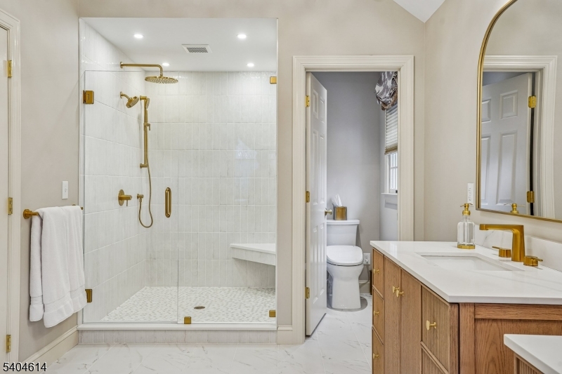 36 West Springtown Road Long Valley, NJ 07853 - Photo 27 of 50 a bathroom with a granite countertop sink a toilet and shower