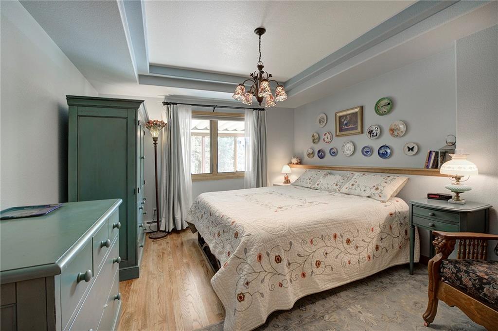 78 Double Tree Road Bailey, CO 80421 - Photo 27 of 34 a bedroom with a bed and a chandelier