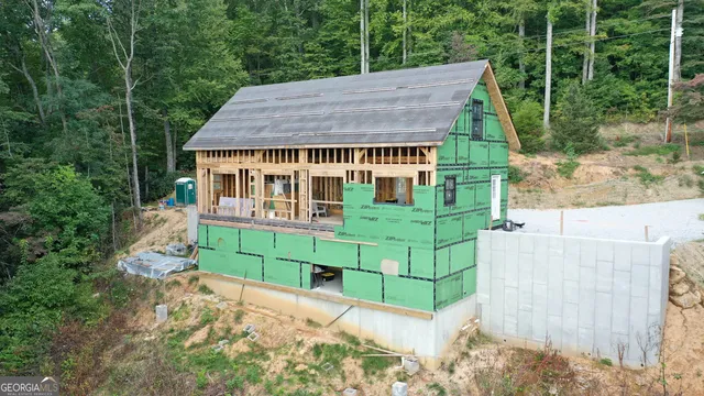 an aerial view of a house
