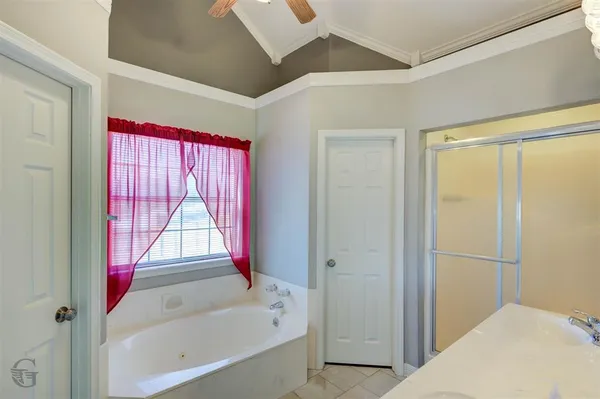 a bathroom with a bathtub and a shower