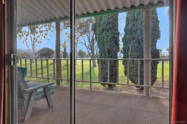 a view of a balcony with an outdoor space