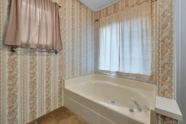 a bathroom with a bathtub and a sink