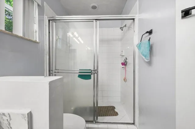a bathroom with a shower