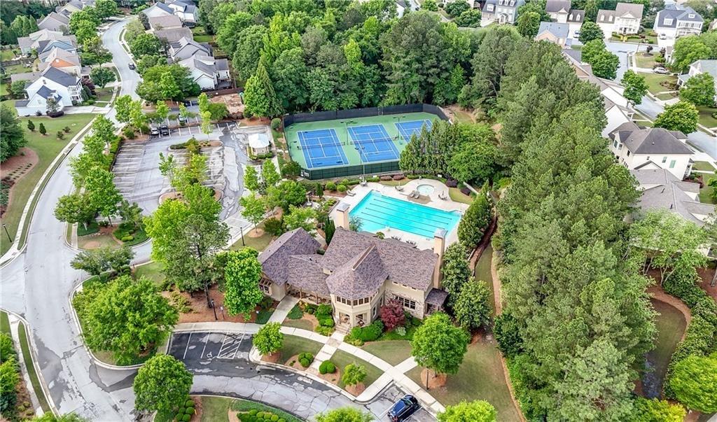 6414 Queens Court Trace, Unit 7 Mableton, GA 30126 - Photo 27 of 28 an aerial view of house with yard swimming pool and outdoor seating