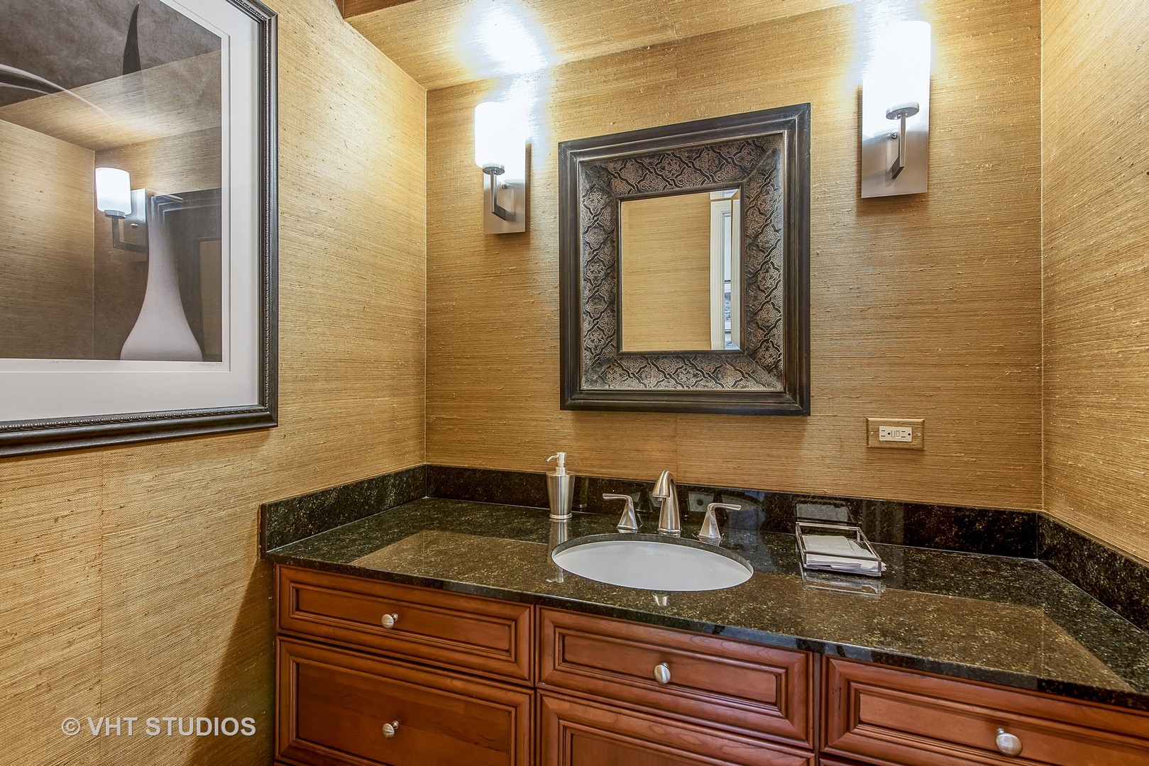 235 Maple Hill Road Glencoe, IL 60022 - Photo 15 of 35 a bathroom with a granite countertop sink and a mirror