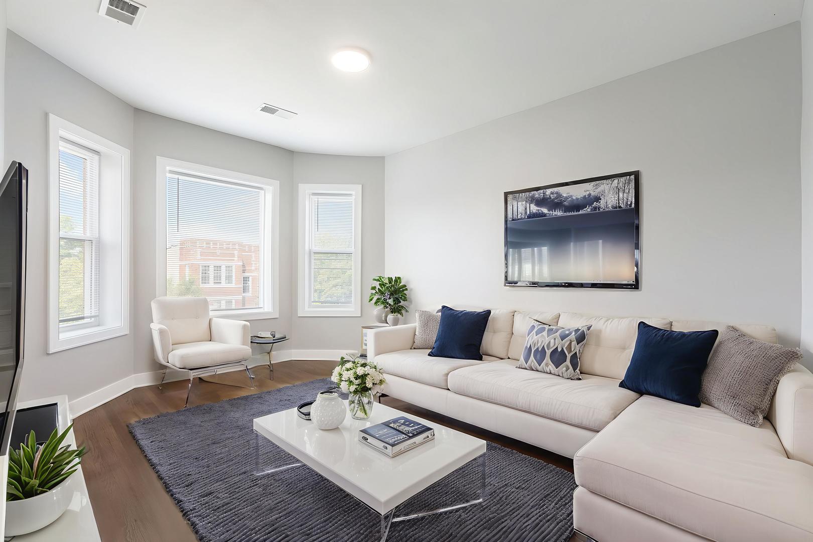 7753 South Morgan Street, Unit 3 Chicago, IL 60620 - Photo 2 of 13 a living room with furniture and a potted plant on a table