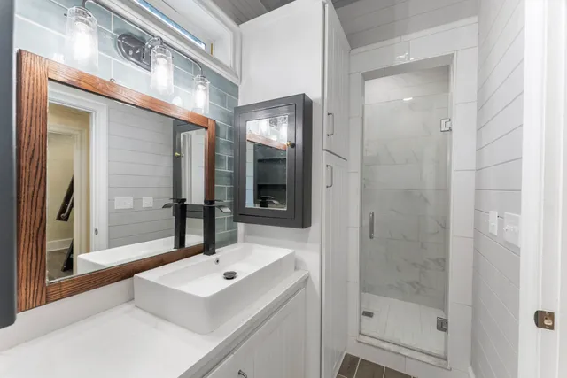 a bathroom with a shower