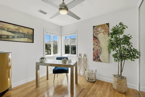 a room with furniture and a potted plant