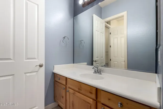 an empty room with a bathroom