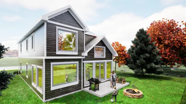 a view of a chair and table in backyard of the house