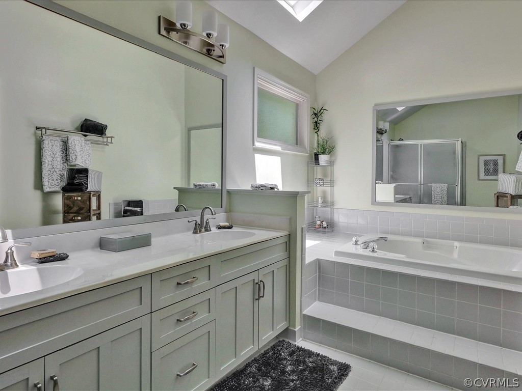 13804 Sandy Oak Road Chester, VA 23831 - Photo 19 of 31 a bathroom with a sink double vanity granite and a mirror