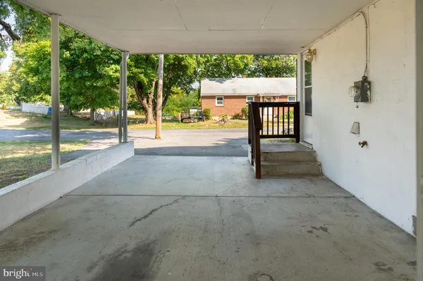 a view of a porch with garden