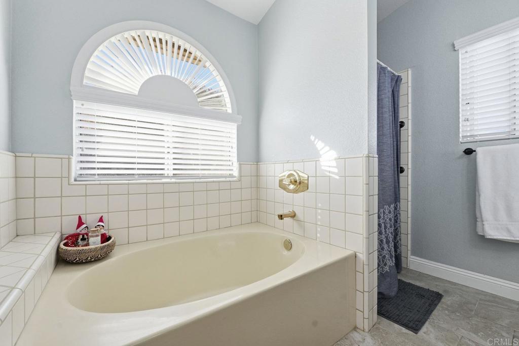 13638 West Oak Glen Road Valley Center, CA 92082 - Photo 20 of 30 a bathroom with a tub a potted plant and a shower