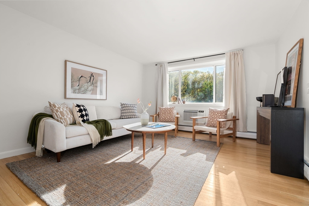 205 Kent Street, Unit 48 Brookline, MA 02446 - Photo 1 of 10 a living room with furniture a window and a flat screen tv