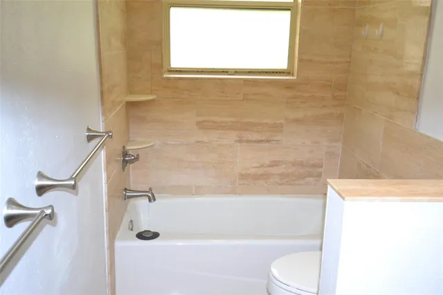 a bathroom with a toilet and a bathtub