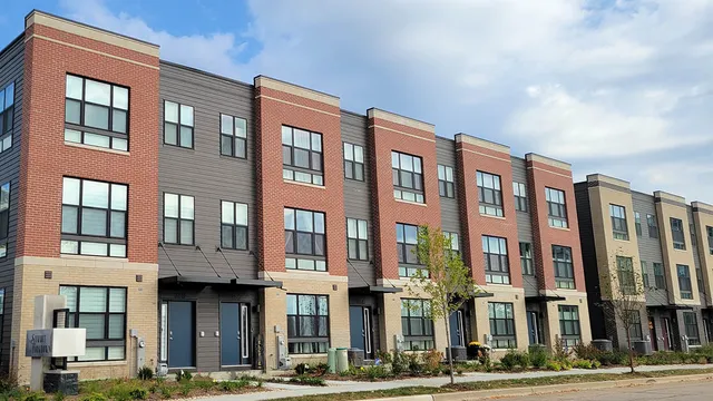 a front view of a multi story building