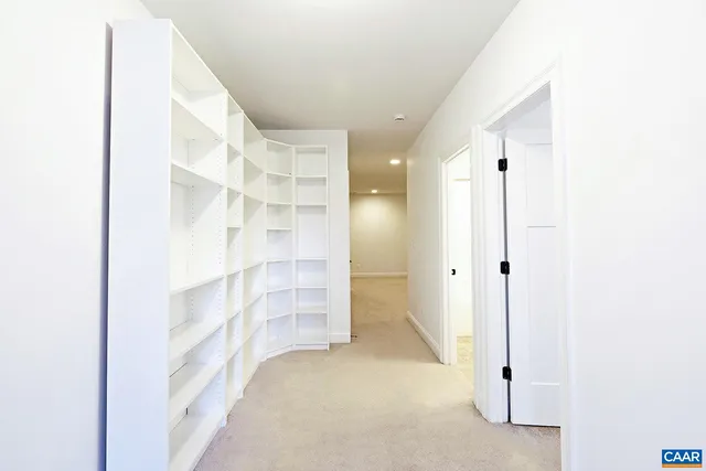 a view of walk in closet with empty racks