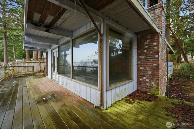 a view of a balcony with door