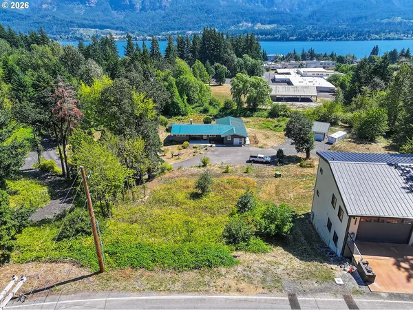 a view of a city with mountains in the background