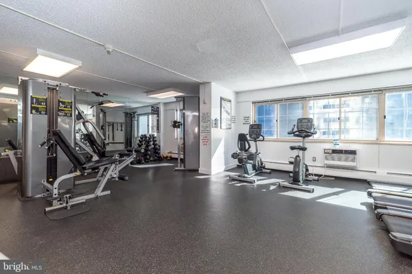 a view of a room with gym equipment